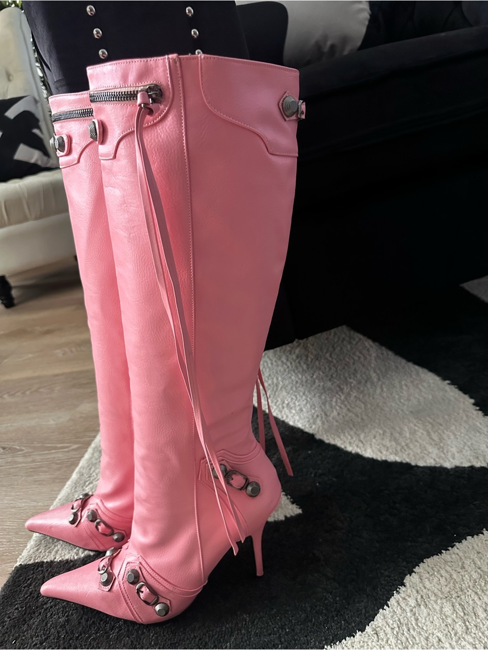 Pink High Heel Knee-High Boots - Designer Style